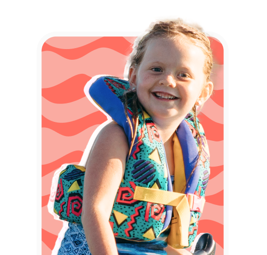 A kid wears Paddle Pals Splash